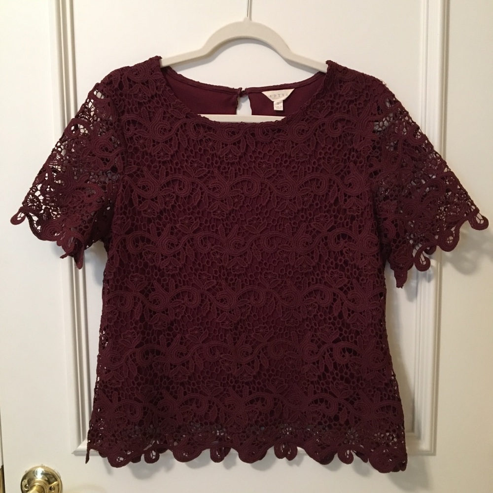 ADIVA Burgundy Lace Short Sleeve Top